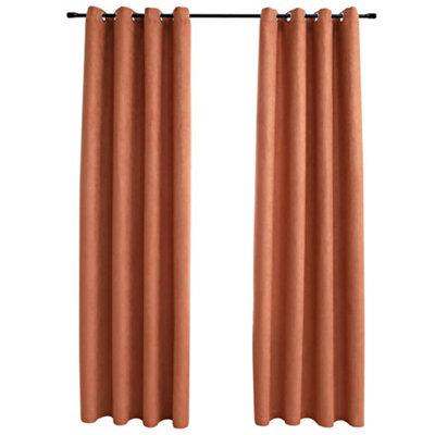 Berkfield Elegant Blackout Curtains With Metal Rings 2 Pcs Rust 140X175 Cm