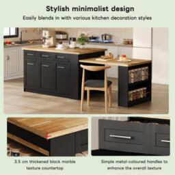 Modernluxe Kitchen Island With Extendable Dining Table, Large Storage Cabinet With Drawers And Adjustable Shelves, Mdf, Black - thumbnail 5