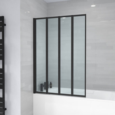 Nes Home 1000 X 1400 mm 4 Fold Door Bath Shower Screen Black Frame - image 1