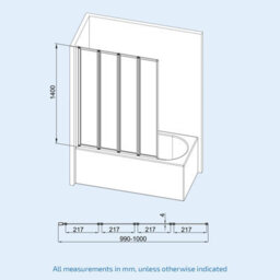 Nes Home 1000 X 1400 mm 4 Fold Door Bath Shower Screen Black Frame - thumbnail 9