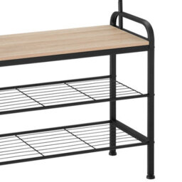 Tectake Coat Stand - Shoe Rack, Seat, 2 Shelves And 9 Coat Hooks 73.5X36X184Cm - Industrial Wood Light, Oak Sonoma - thumbnail 9