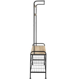 Tectake Coat Stand - Shoe Rack, Seat, 2 Shelves And 9 Coat Hooks 73.5X36X184Cm - Industrial Wood Light, Oak Sonoma - thumbnail 3
