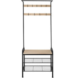 Tectake Coat Stand - Shoe Rack, Seat, 2 Shelves And 9 Coat Hooks 73.5X36X184Cm - Industrial Wood Light, Oak Sonoma - thumbnail 2