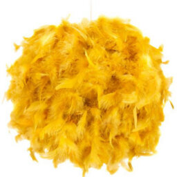 Happy Homewares Contemporary And Unique Large Ochre Real Feather Decorated Pendant Light Shade - thumbnail 1