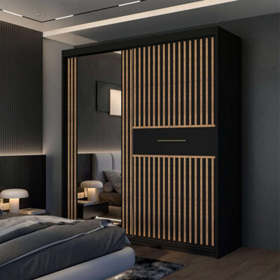 Sliding Wardrobes 4 u LTD Modern Sliding Wardrobe With Led Light, Mirror & Oak Trim - 150Cm/203Cm - image 1