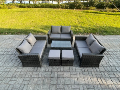 Fimous 6Pc Rattan Sofa Garden Furniture Outdoor Patio Set With 2 Small Footstools Double Seat Sofa Dark Grey Mixed - image 1