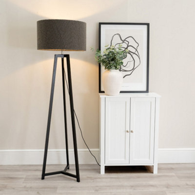 Valuelights Lottie Black Wood Tripod Floor Lamp With Charcoal Grey Boucle Drum Shade - image 1
