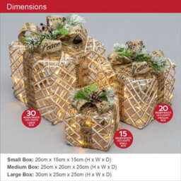 The Christmas Workshop 70289 Set Of 3 Light-Up Christmas Boxes With 45 Led's & Brown Bow - thumbnail 2