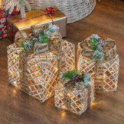The Christmas Workshop 70289 Set Of 3 Light-Up Christmas Boxes With 45 Led's & Brown Bow - thumbnail 4