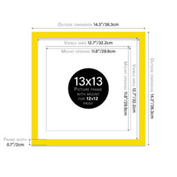 "13X13"" Yellow Picture Frame - 13X13"" Square Frame With 12X12"" Mount For 13X13""/12X12"" Pictures Classic Style Gallery Wall, 1 Pack" - thumbnail 2