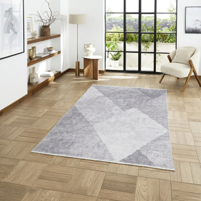 Grey Silver Geometric 5mm Thick Rug, Stain-Resistant Modern Rug For Bedroom, Living Room, & Dining Room-152Cm X 230Cm - image 1