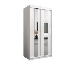Arte Elegant White Pole Sliding Door Wardrobe W1000mm H2000mm D620mm - Mirrored Storage With Silver Handles