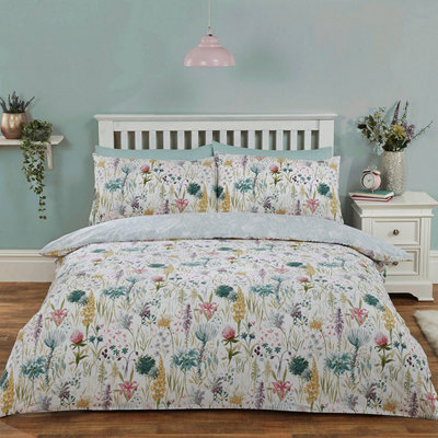 Julian Charles Home Ella Duck Egg Botanical Supersoft Reversible Duvet Set - image 1