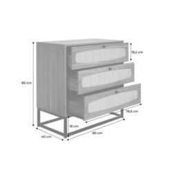 Sweeek - 3-Drawer Chest With Wood And Cane Effect Natural 40X80X80 Cm - Retro - thumbnail 7