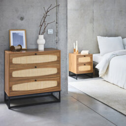 Sweeek - 3-Drawer Chest With Wood And Cane Effect Natural 40X80X80 Cm - Retro - thumbnail 5