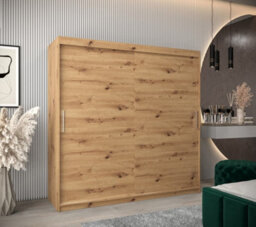 Arte Tokyo Contemporary 2 Sliding Door Wardrobe 9 Shelves 2 Rails Oak Artisan Effect (H)2000mm (W)2000mm (D)620mm - thumbnail 2