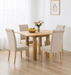 Hallowood Furniture Waverly Small Folding Table With 4 Roll Top Linen Fabric Chairs (Cream) - thumbnail 1