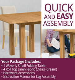 Hallowood Furniture Waverly Small Folding Table With 4 Roll Top Linen Fabric Chairs (Cream) - thumbnail 7