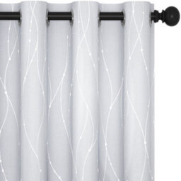 Deconovo Super Soft Dotted Line Foil Printed Thermal Insulated Eyelet Blackout Curtains W66 X L54 Inch Silver Grey Two Panels - thumbnail 1