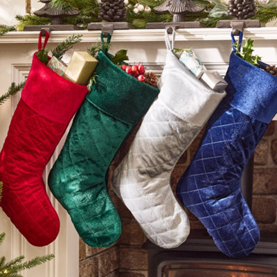 Dibor Set Of 4 Traditional Harrington Quilted Mix-Match Velvet Xmas Gift Decoration Christmas Stocking For Kids - image 1