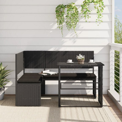 Berkfield Garden Sofa With Table And Cushions L-Shaped Black Poly Rattan - image 1