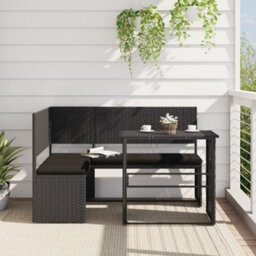 Berkfield Garden Sofa With Table And Cushions L-Shaped Black Poly Rattan - thumbnail 1
