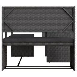 Berkfield Garden Sofa With Table And Cushions L-Shaped Black Poly Rattan - thumbnail 4