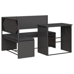 Berkfield Garden Sofa With Table And Cushions L-Shaped Black Poly Rattan - thumbnail 2