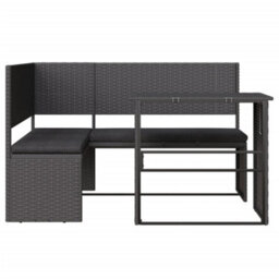 Berkfield Garden Sofa With Table And Cushions L-Shaped Black Poly Rattan - thumbnail 3