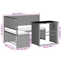 Berkfield Garden Sofa With Table And Cushions L-Shaped Black Poly Rattan - thumbnail 8