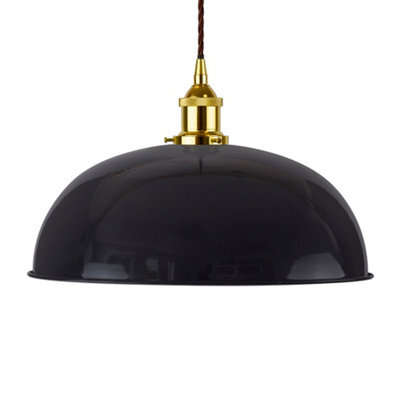 Navy Blue Worcester Painted Dome Pendant Light With Gold Lamp Holder And Brown Twisted Cable - Se Home - image 1