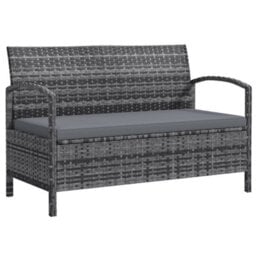 Outsunny Rattan Garden Bench W/ 125L Storage, Cushioned Outdoor Bench, Grey - thumbnail 2