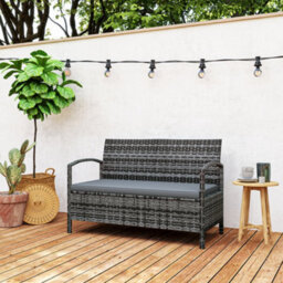 Outsunny Rattan Garden Bench W/ 125L Storage, Cushioned Outdoor Bench, Grey - thumbnail 9