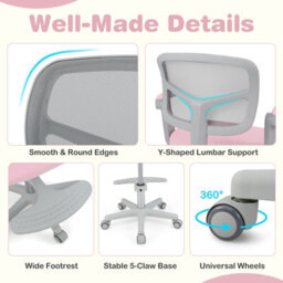 Gainoom Kids Pink Desk Chair Children Study Chair W/ Adjustable Height - thumbnail 8