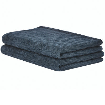 Beliani Set Of 2 Towels Mitiaro Terry Cotton Dark Blue - image 1