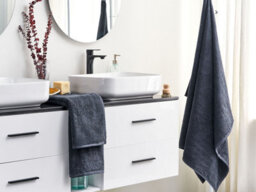 Beliani Set Of 2 Towels Mitiaro Terry Cotton Dark Blue - thumbnail 2