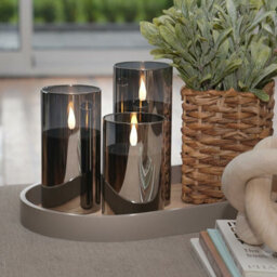 Festive Lights Ember™ Battery Hurricane Smoked-Glass Candle, Trio - thumbnail 3