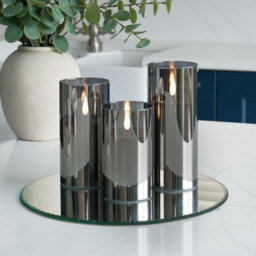 Festive Lights Ember™ Battery Hurricane Smoked-Glass Candle, Trio