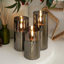 Festive Lights Ember™ Battery Hurricane Smoked-Glass Candle, Trio - thumbnail 6