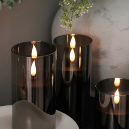 Festive Lights Ember™ Battery Hurricane Smoked-Glass Candle, Trio - thumbnail 5