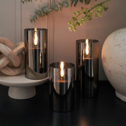 Festive Lights Ember™ Battery Hurricane Smoked-Glass Candle, Trio - thumbnail 4