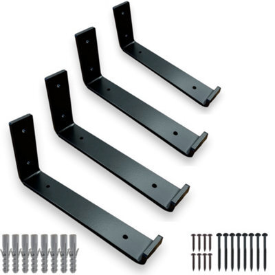 MKGT 4 Pcs Heavy Duty Shelf Brackets Industrial Steel For Wall Mounted Diy Floating Shelving(Black, 225mm Up) - image 1