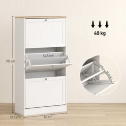 Wyld Haus Lone Wooden Compact 3-Drawer White Shoe Cabinet - Narrow Hallway Storage, 60 X 23.5 X 115 Cm - thumbnail 4