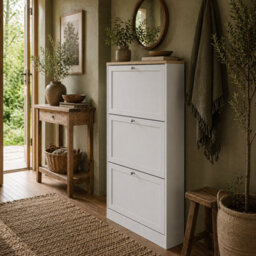 Wyld Haus Lone Wooden Compact 3-Drawer White Shoe Cabinet - Narrow Hallway Storage, 60 X 23.5 X 115 Cm - thumbnail 1
