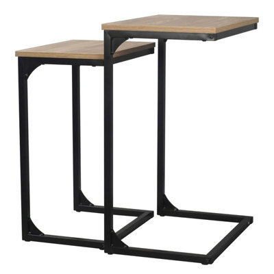 Urbn-Living Urbnliving Height 65Cm Large Size And Small 56.5 Cm Size Seville Modern Wooden Metal Colour Oak Frame Side End Table Nesting Coffe - image 1