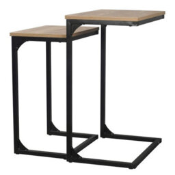 Urbn-Living Urbnliving Height 65Cm Large Size And Small 56.5 Cm Size Seville Modern Wooden Metal Colour Oak Frame Side End Table Nesting Coffe - thumbnail 1