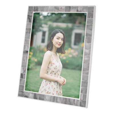 Happy Homewares Beautiful Grey Mother Of Pearl 5 X 7 Picture Frame With Nickel Trim - image 1