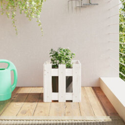 Berkfield Garden Planter With Fence Design White 30X30X30 Cm Solid Wood Pine