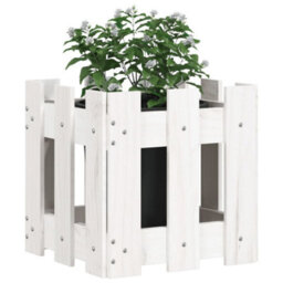 Berkfield Garden Planter With Fence Design White 30X30X30 Cm Solid Wood Pine - thumbnail 3