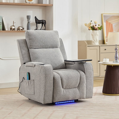 Cowley Electric Riser Recliner Chair With Massage, Heat And Cup Cooler - Light Grey - image 1